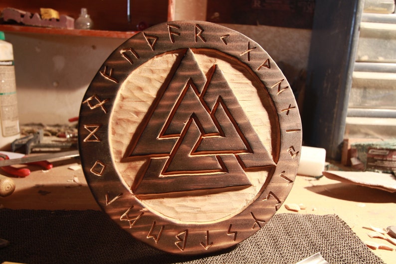 Norse nordic Valknut Odin Viking Sigil Wood Sign | Etsy