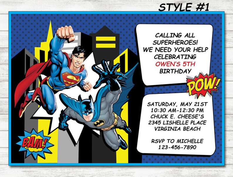 Batman Vs Superman Invitation Fete De Super Heros Wonder Etsy