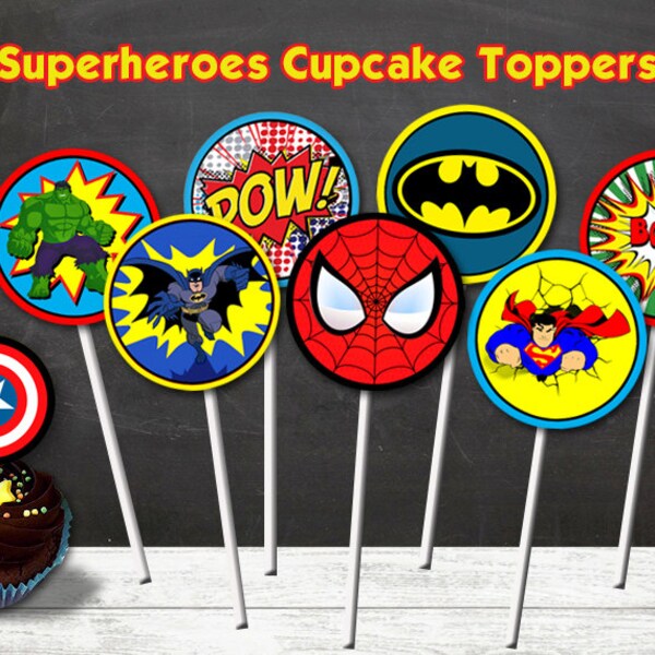 Superheroes Cupcake Toppers, Superheroes Party, Superheroes Printable Toppers