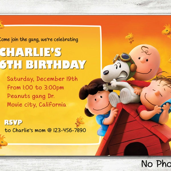 Snoopy Printable Birthday Invitation Etsy