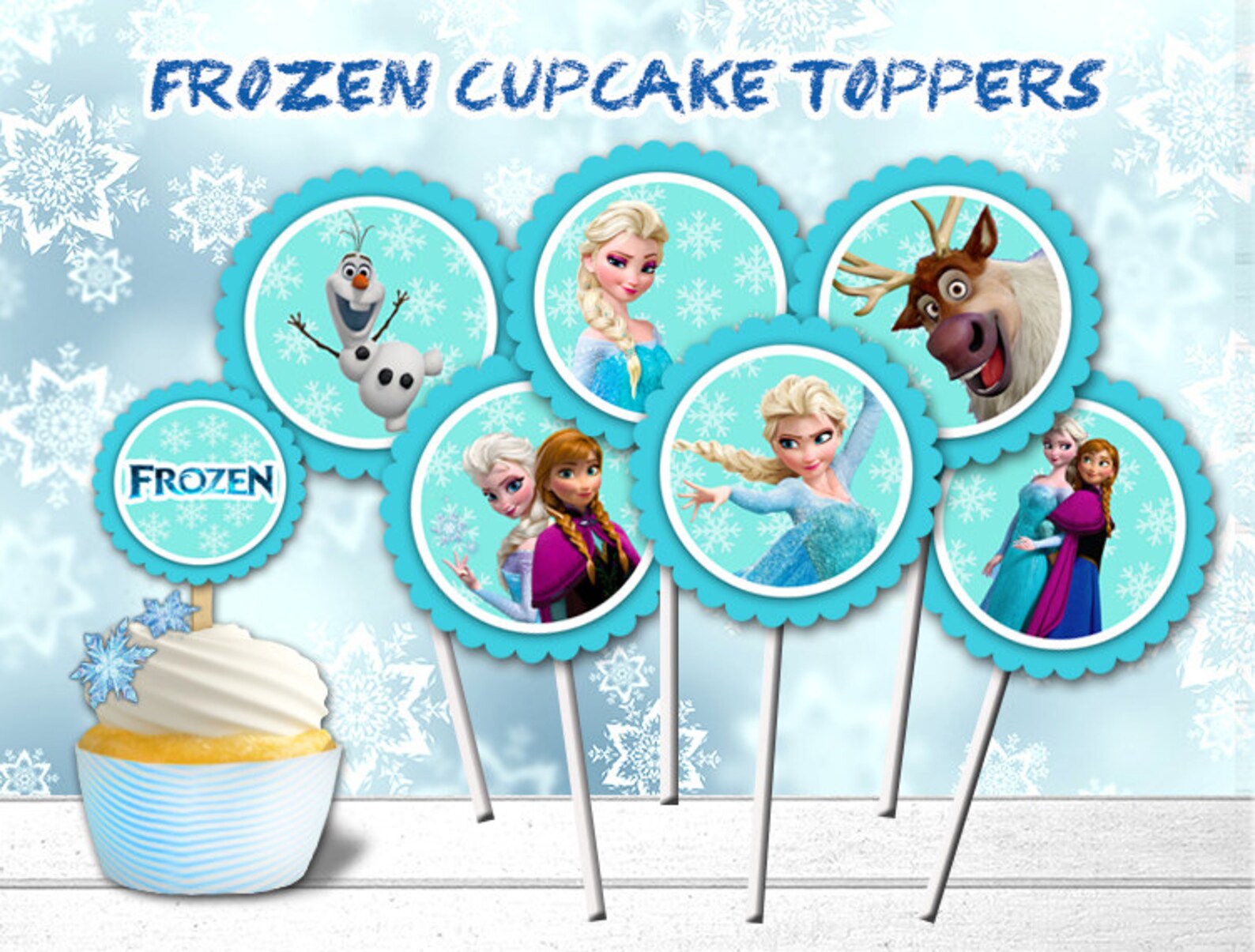 Frozen Cupcake Toppers Frozen Party Frozen Printable Toppers Etsy
