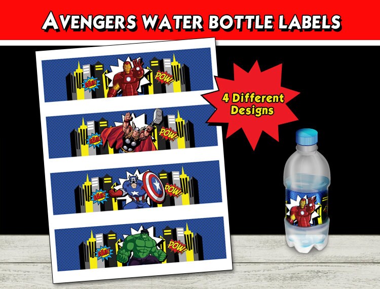 avengers water bottle labels avengers party avengers etsy