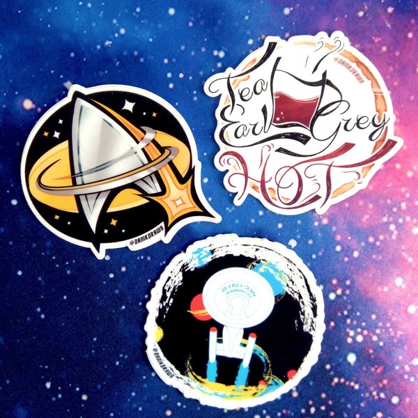 Starfleet Insignia / Enterprise-D / Tea, Earl Grey, Hot | Star Trek inspired Sticker Set | Waterproof Matte Stickers | Gifts for Sci-Fi Fans