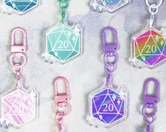 D20-sleutelhangers: acryl dobbelstenen pastelkleurige dobbelstenen