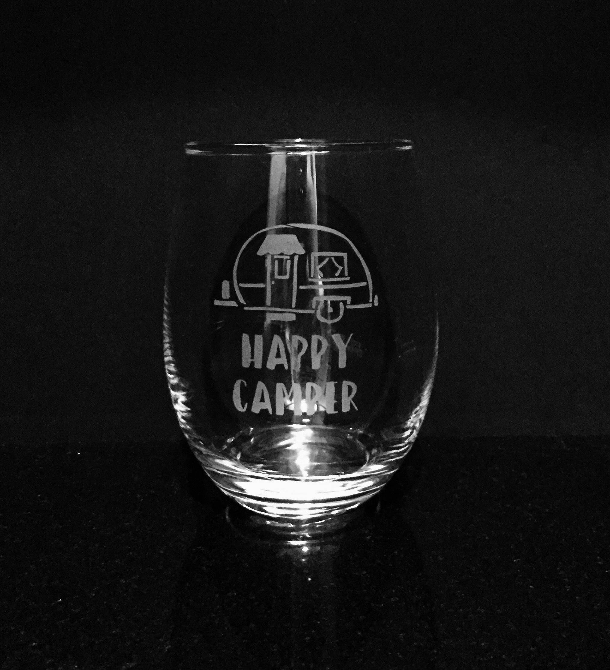 Happy camper camping wine glass RV gift Camping decor Etsy