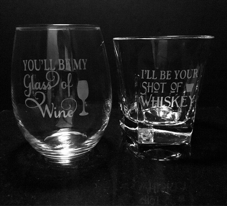 Etched Wine Glass Set Wedding Gift Wine And Whiskey Etsy
