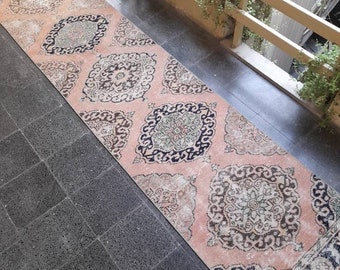 Vintage Oushak Runner Rug: Handknotted Wool Medallion, 2.6x11.8 ft