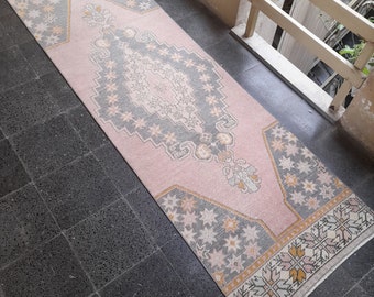 Vintage Oushak Runner Rug: Handknotted Wool Turkish Rug (2.7x9ft)