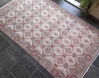 Vintage Turkish Oushak Rug: Handknotted Wool, 4x6.6 ft