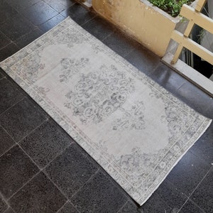Vintage Oushak Rug: 3x5.8 ft Turkish Wool Rug, Muted Boho Decor