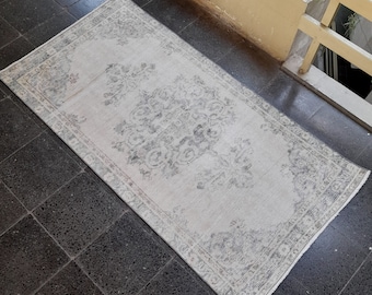 Vintage Oushak Rug: 3x5.8 ft Turkish Wool Rug, Muted Boho Decor