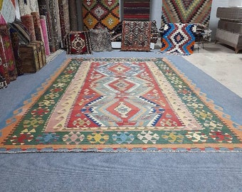Large Vintage Oushak Rug: 7x11 Handwoven Turkish Wool Rug
