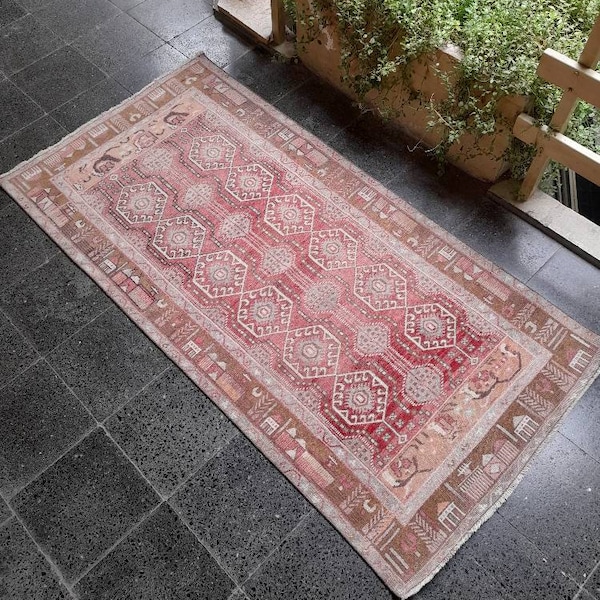 Vintage Rug,Oushak Rug,3.2x6.6ft Turkish Rugs,FREE SHIPPING,Rustic Rugs,Handmade Rug,Area Rug,Home Living, Rugs, Low pile Rug,Pastel Rug !