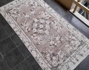 Vintage Oushak Rug: 3.6x7 ft Turkish Handmade Wool Rug