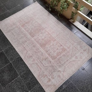 Vintage Oushak Rug: 3.8x6.5 ft Turkish Area Rug, Medallion Design
