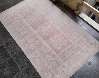 Vintage Oushak Rug: 3.8x6.5 ft Turkish Area Rug, Medallion Design