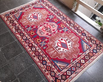 4x7 ft Sumac Rug,Vintage Soumak rug,Caucasian Rug Sumaks,Shahsavan silk sumak roaster rug,Decoration Rugs,Area Rugs,