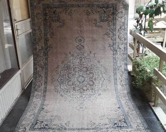 Large Vintage Oushak Rug: Handknotted Wool, 5.3x8.8 ft