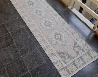 Vintage Turkish Oushak Runner Rug: 2.6x9.2 ft, Handknotted Wool