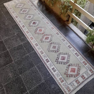 Vintage Oushak Runner Rug: Handknotted Wool Hallway Rug (2.4x9.4ft)