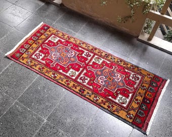 Vintage Turkish Wool Runner Rug, Handknotted Anatolian Carpet, Bohemian Style