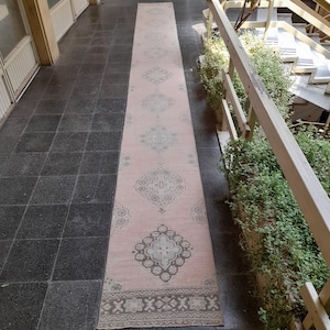 Extra Long Vintage Oushak Runner Rug: Handmade Wool Rug, Hallway Rug2x20