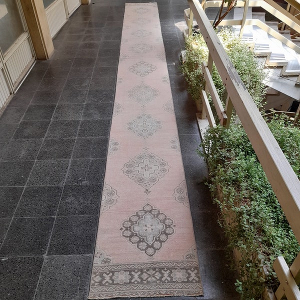 Extra Long Vintage Oushak Runner Rug: Handmade Wool Rug, Hallway Rug2x20