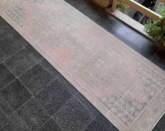 Vintage Turkish Runner Rug: Narrow Wool Hallway Rug (2.7x8.7ft)