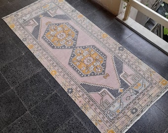Vintage Oushak Runner Rug: 2.7x6.5 ft, Handknotted Wool Bohemian Hallway Rug