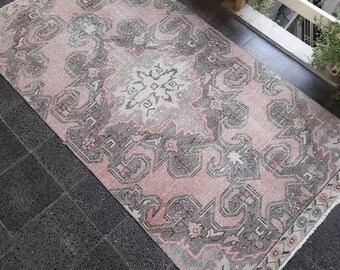 Alfombra Oushak vintage: 1,17 x 2,24 m, alfombra turca de lana anudada a mano