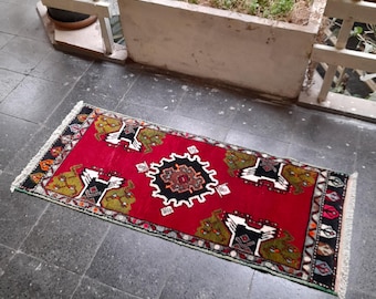 Small Oushak Runner Rug: 1.8x5 ft Turkish Wool Geometric Rug
