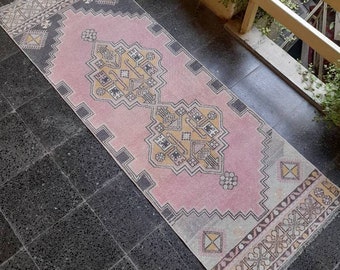 Small Vintage Turkish Oushak Runner Rug: Handknotted Wool, Faded Colors (2.3x6.8ft)