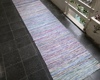 Handwoven Turkish Kilim Runner: Pastel Striped Cotton Hallway Rug (2'7"x10'7")