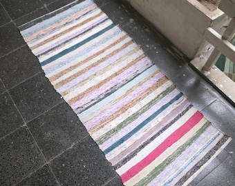 Handmade Vintage Turkish Kilim Rug, Cotton, Pastel Stripes (2'3"x5'4")