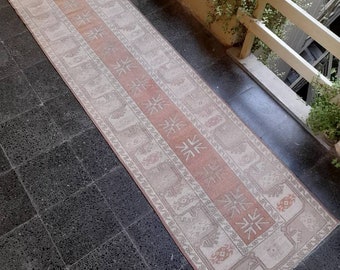 Vintage Turkish Runner Rug: Handknotted Wool Oushak Hallway Rug (2.4x8.7ft)