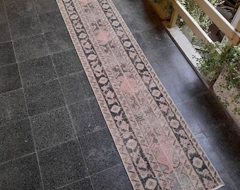 Vintage Turkish Runner Rug: Handknotted Wool Oushak Style (1.9x10.7ft)