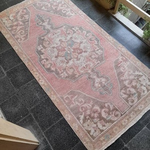 Pink Rug,Pink Vintage Rug, 4x8.1 ft FREE SHIPPING Vintage Rug, Pink Turkish Rug,Old Vintage Rug