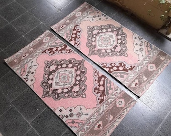 Vintage Oushak Turkish Rug Set: 2x5 Small Wool Runner