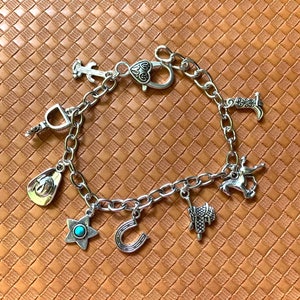 Cute Western Charm Bracelet, Silver Tone