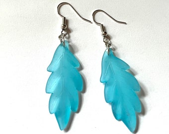 Frosted Blue Leaf Earrings