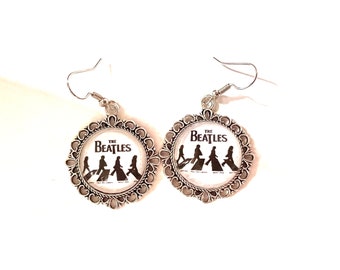 Beatles Crossing on 20mm Antique Silver Medallion Earrings