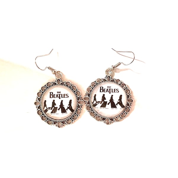 Beatles Crossing on 20mm Antique Silver Medallion Earrings