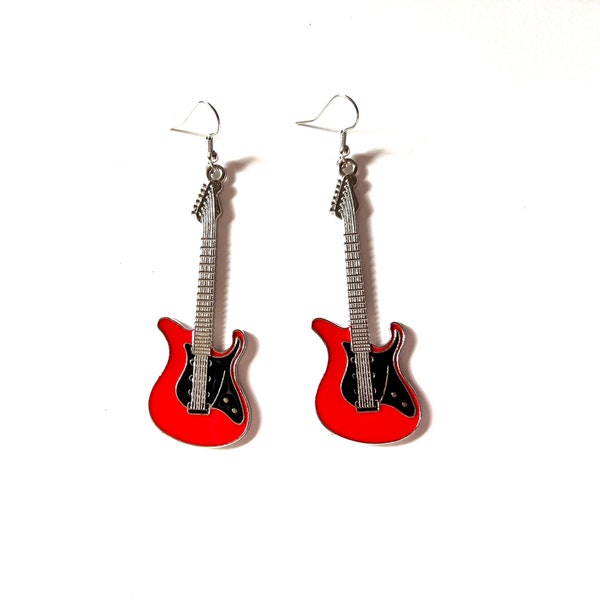 Red and Black Guitar Earrings