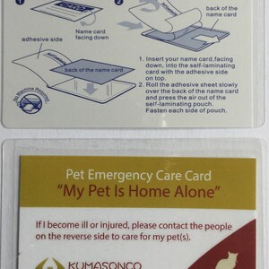 Cat 2-Pack con sacchetti di laminazione Carte di assistenza di emergenza per animali domestici