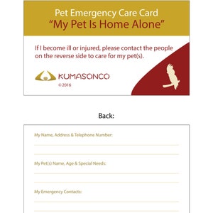 Cartão de emergência para animais de estimação (pacote com 6)