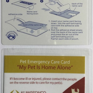 Dog 2-Pack w / Laminating Pouches Carte di assistenza di emergenza per animali domestici