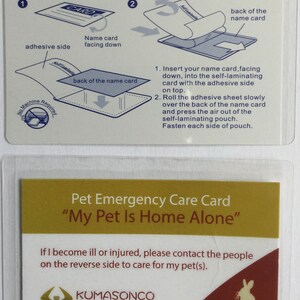 Pacote de 2 coelhos com bolsas laminadas, cartões de cuidados de emergência para animais de estimação