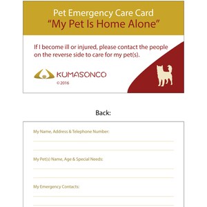 Cartão de emergência para animais de estimação (pacote com 4)