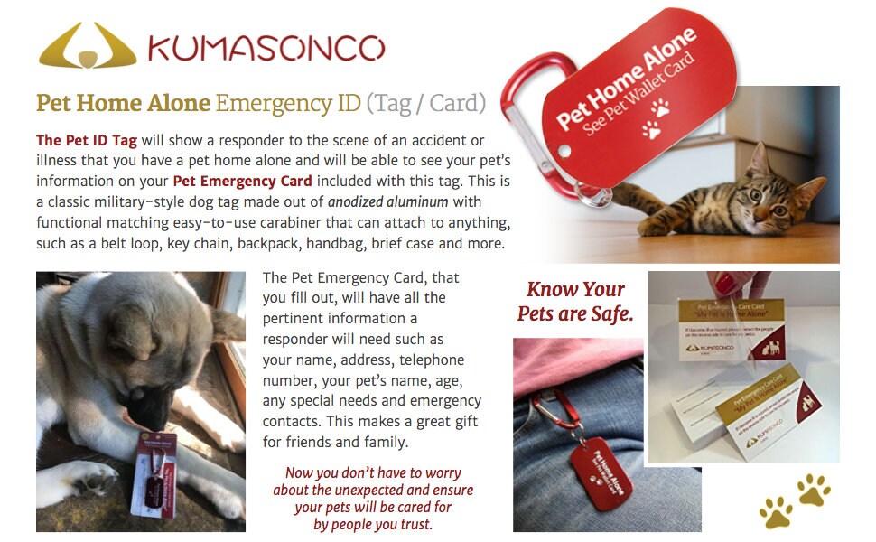 Pet Home Alone ID Tag/keychain With Carabiner Pet Emergency - Etsy