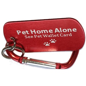 Etiqueta/chaveiro de identificação para animais de estimação sozinho com mosquetão, cartão de emergência para animais de estimação e bolsa autolaminada, amantes de cães, amantes de gatos, todos os animais